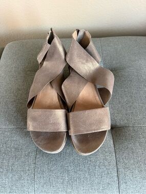 Eileen Fisher Taupe Suede Wrap Sandals